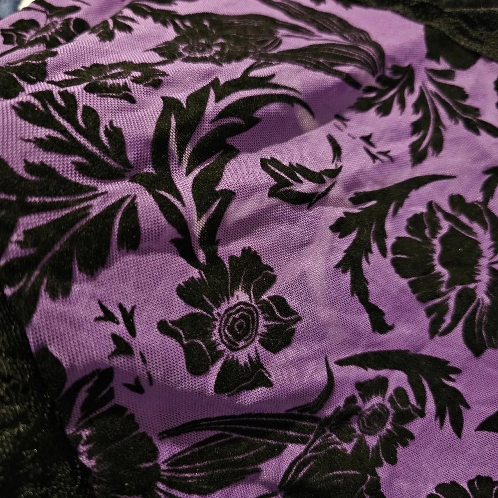 NWT SEVEN TIL MIDNIGHT Purple Black Flocked Lace Lingerie‎ Womens Size 1X/2X